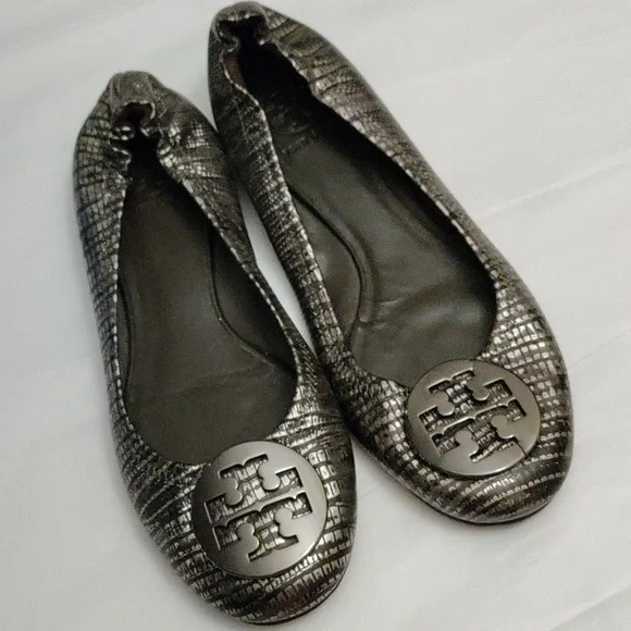 Tory Burch Shoes Tory Burch Reva Black Silver Snake Skin